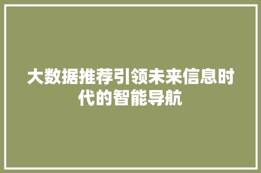 大数据推荐引领未来信息时代的智能导航