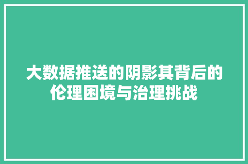 大数据推送的阴影其背后的伦理困境与治理挑战 电脑故障维修