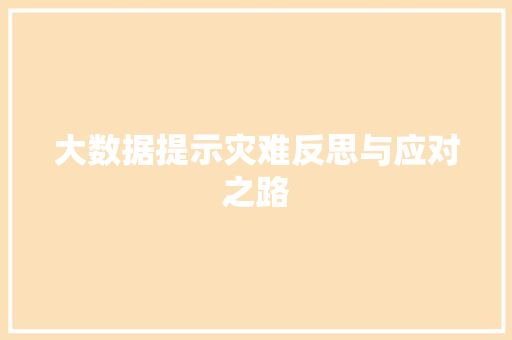 大数据提示灾难反思与应对之路