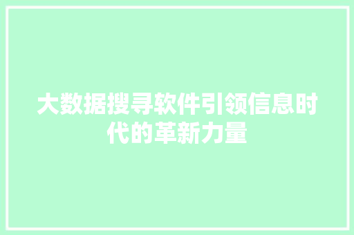 大数据搜寻软件引领信息时代的革新力量