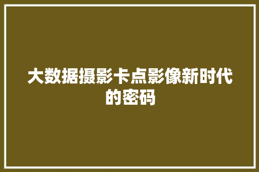 大数据摄影卡点影像新时代的密码