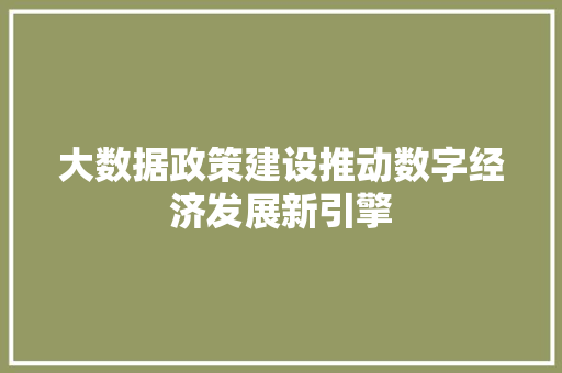 大数据政策建设推动数字经济发展新引擎