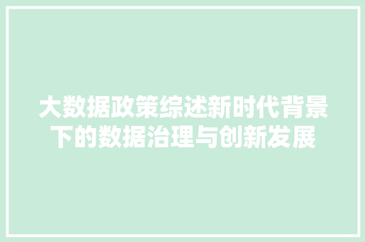 大数据政策综述新时代背景下的数据治理与创新发展