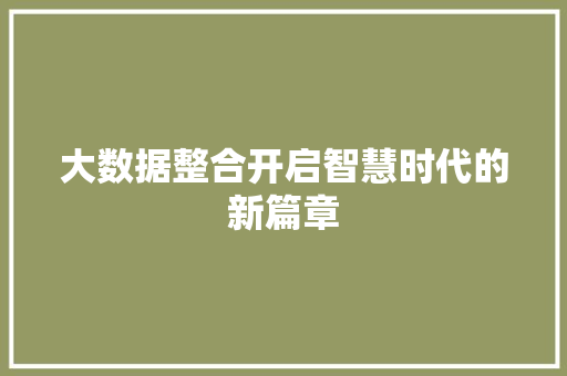 大数据整合开启智慧时代的新篇章