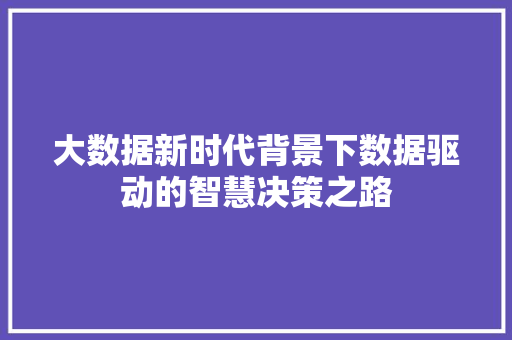 大数据新时代背景下数据驱动的智慧决策之路