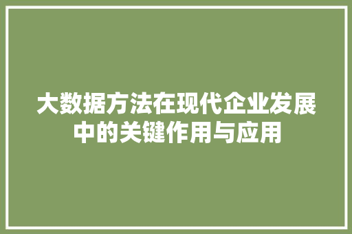 大数据方法在现代企业发展中的关键作用与应用
