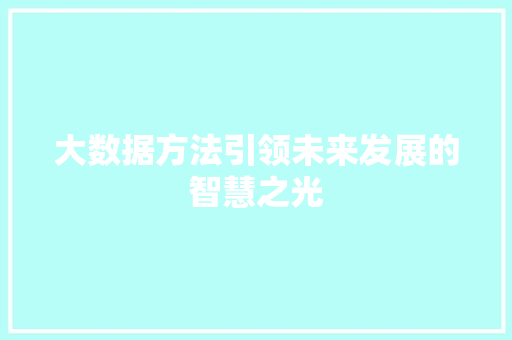 大数据方法引领未来发展的智慧之光