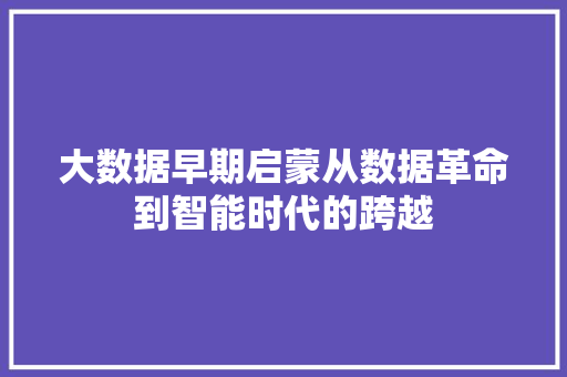 大数据早期启蒙从数据革命到智能时代的跨越 操作系统