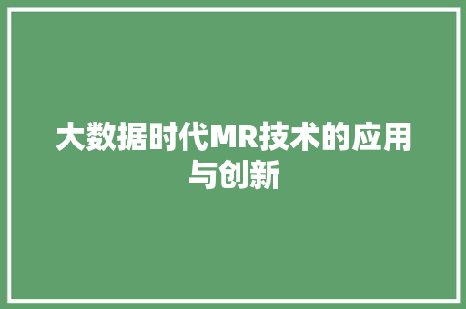 大数据时代MR技术的应用与创新 大数据时代MR技术的应用与创新
