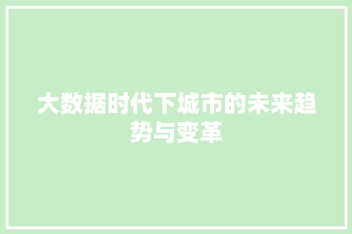大数据时代下城市的未来趋势与变革
