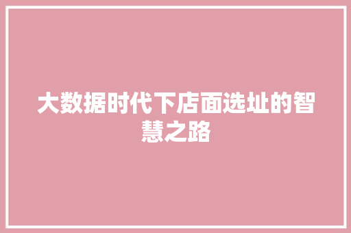 大数据时代下店面选址的智慧之路