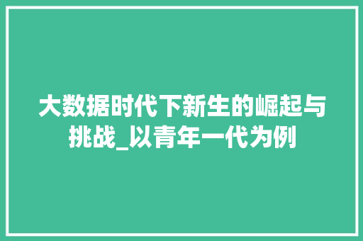 大数据时代下新生的崛起与挑战_以青年一代为例