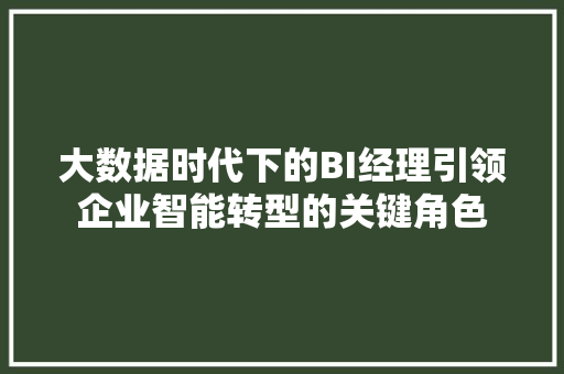 大数据时代下的BI经理引领企业智能转型的关键角色