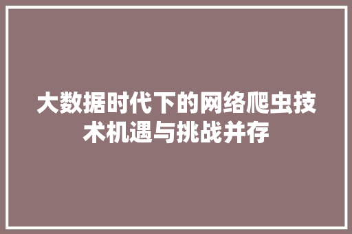 大数据时代下的网络爬虫技术机遇与挑战并存 编程语言