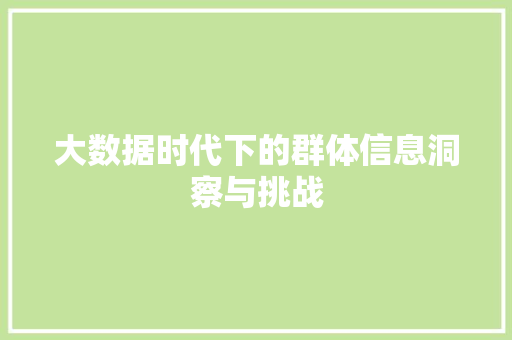 大数据时代下的群体信息洞察与挑战 电脑故障维修