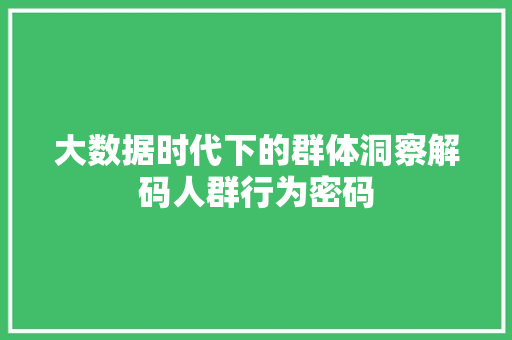 大数据时代下的群体洞察解码人群行为密码