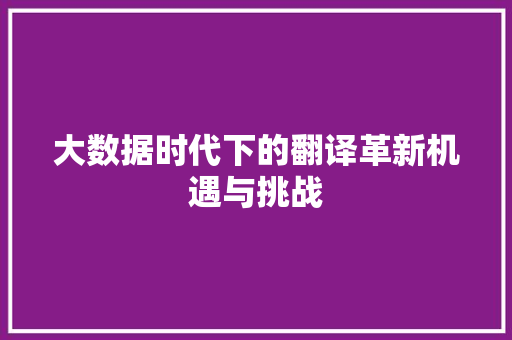大数据时代下的翻译革新机遇与挑战 网络技术