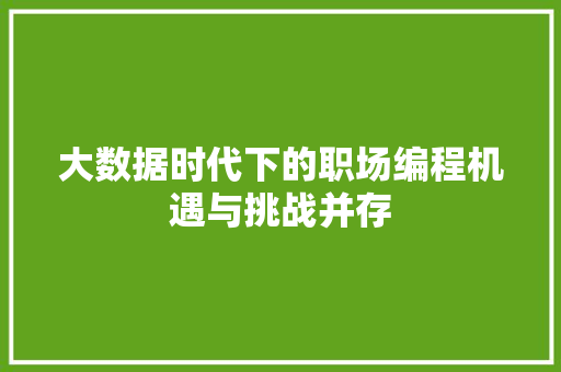 大数据时代下的职场编程机遇与挑战并存 电脑故障维修
