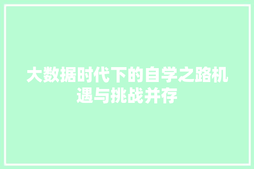 大数据时代下的自学之路机遇与挑战并存 编程语言