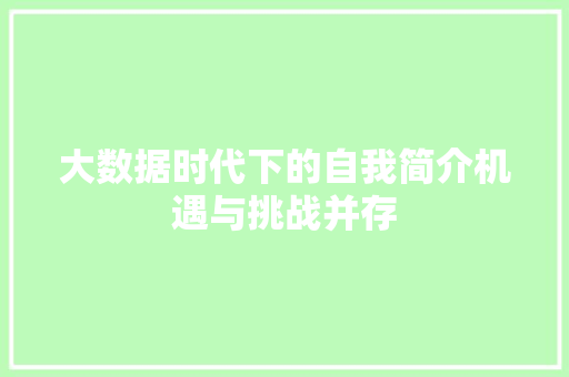 大数据时代下的自我简介机遇与挑战并存 电脑配置