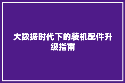 大数据时代下的装机配件升级指南 网络技术