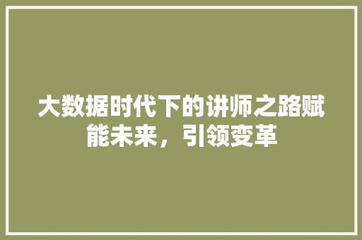 大数据时代下的讲师之路赋能未来，引领变革 网络技术