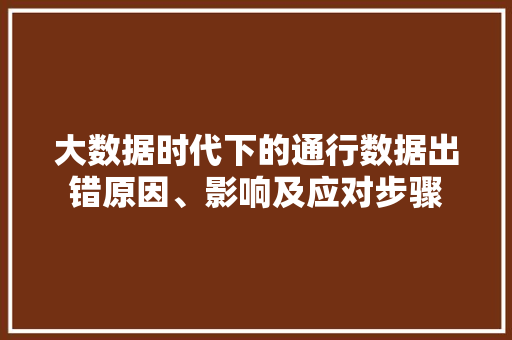 大数据时代下的通行数据出错原因、影响及应对步骤
