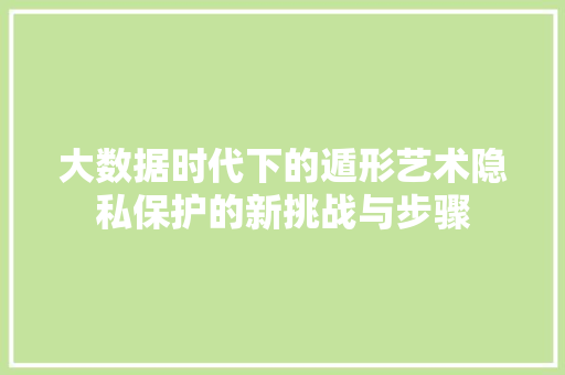 大数据时代下的遁形艺术隐私保护的新挑战与步骤
