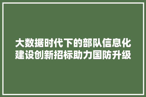 大数据时代下的部队信息化建设创新招标助力国防升级