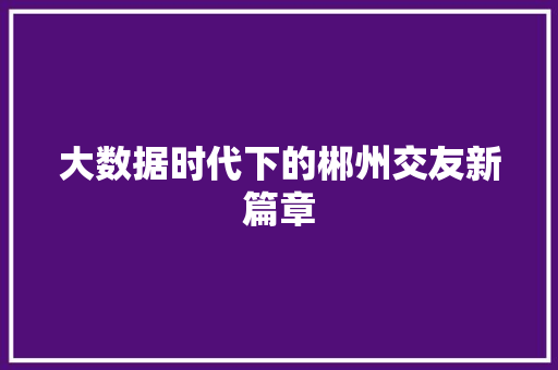 大数据时代下的郴州交友新篇章