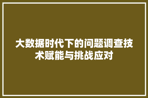 大数据时代下的问题调查技术赋能与挑战应对