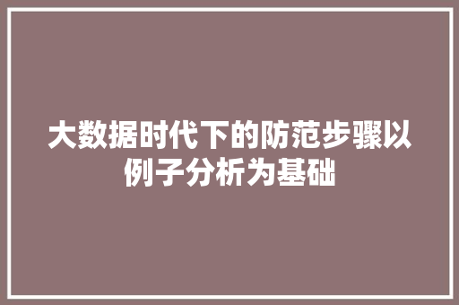 大数据时代下的防范步骤以例子分析为基础