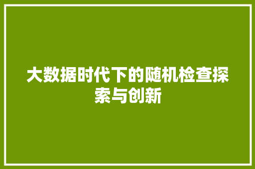 大数据时代下的随机检查探索与创新