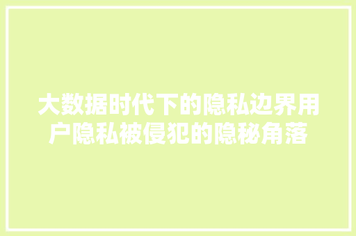 大数据时代下的隐私边界用户隐私被侵犯的隐秘角落 大数据时代下的隐私边界用户隐私被侵犯的隐秘角落