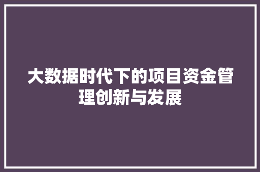 大数据时代下的项目资金管理创新与发展 大数据时代下的项目资金管理创新与发展