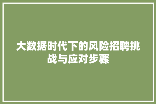 大数据时代下的风险招聘挑战与应对步骤