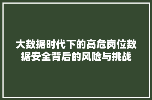 大数据时代下的高危岗位数据安全背后的风险与挑战