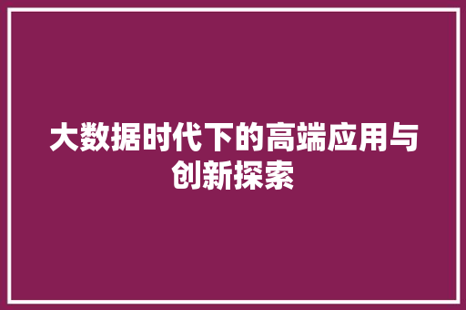 大数据时代下的高端应用与创新探索