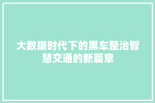 大数据时代下的黑车整治智慧交通的新篇章