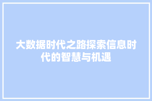 大数据时代之路探索信息时代的智慧与机遇