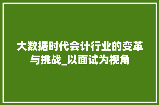 大数据时代会计行业的变革与挑战_以面试为视角