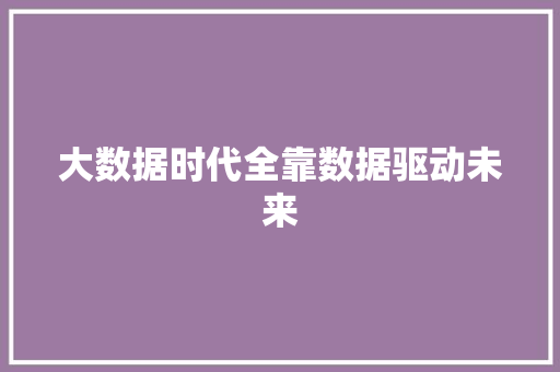 大数据时代全靠数据驱动未来 大数据时代全靠数据驱动未来