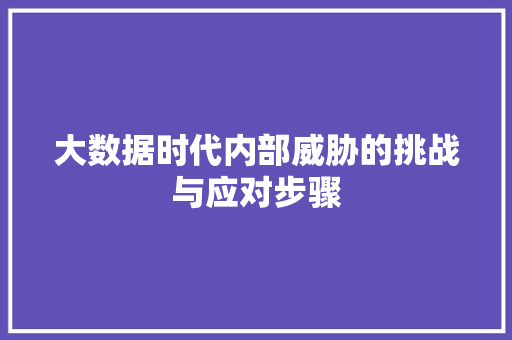 大数据时代内部威胁的挑战与应对步骤 大数据时代内部威胁的挑战与应对步骤