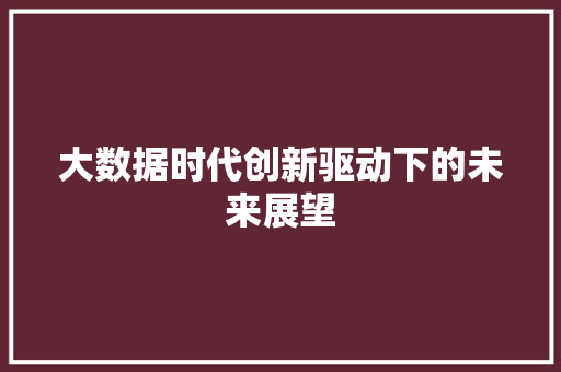 大数据时代创新驱动下的未来展望