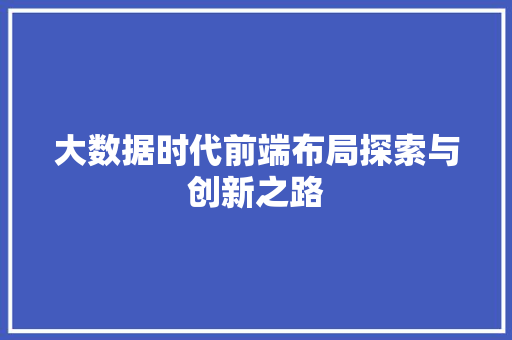 大数据时代前端布局探索与创新之路