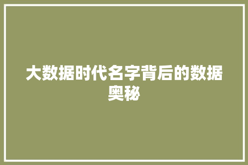 大数据时代名字背后的数据奥秘