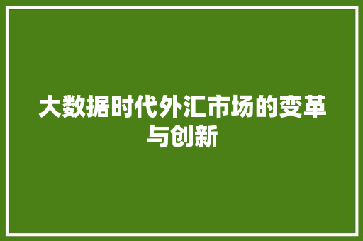 大数据时代外汇市场的变革与创新