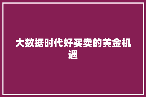 大数据时代好买卖的黄金机遇