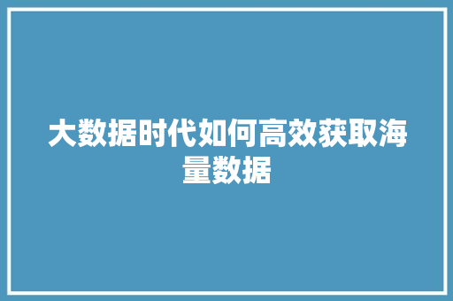 大数据时代如何高效获取海量数据