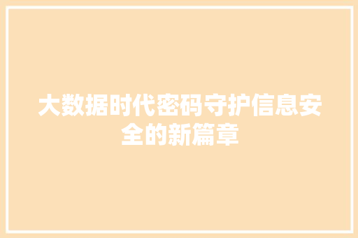 大数据时代密码守护信息安全的新篇章